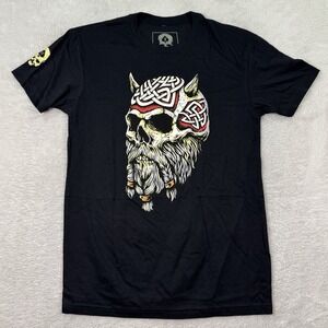 Zero Foxtrot T-Shirt Men Small Black Skull Bearded Viking Skeleton‎ Casual USA